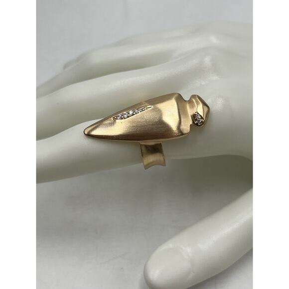 Kendra Scott SALLY Brass brushed Gold Tone Arrowhead Crystal Adj Ring Sz 6.75 - Picture 9 of 16